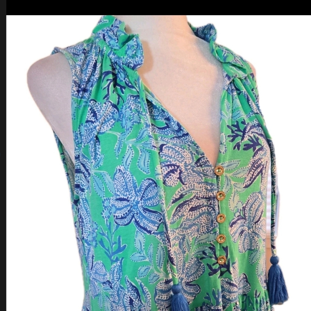 Lilly Pulitzer Green & Blue Tropical Print Maxi Dress - Picture 7 of 13
